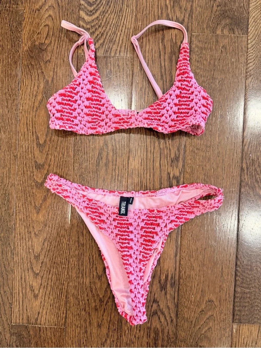 TRIANGL Pink Crochet Bikini Set – Small Top & Medium Bottom – Y2K Swimwear